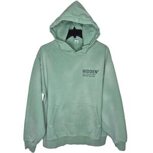 Hidden NY Heavyweight Hoodie Mens Medium Mint Green Back Logo Streetwear 25x28